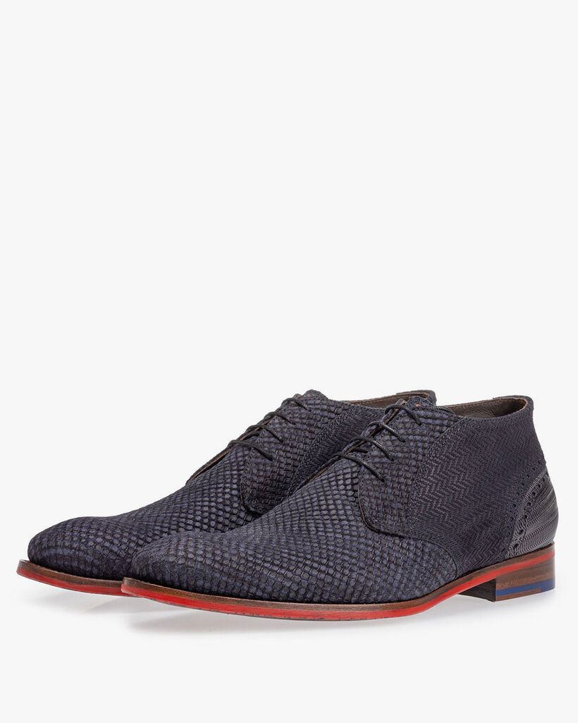Lace boot suede leather blue