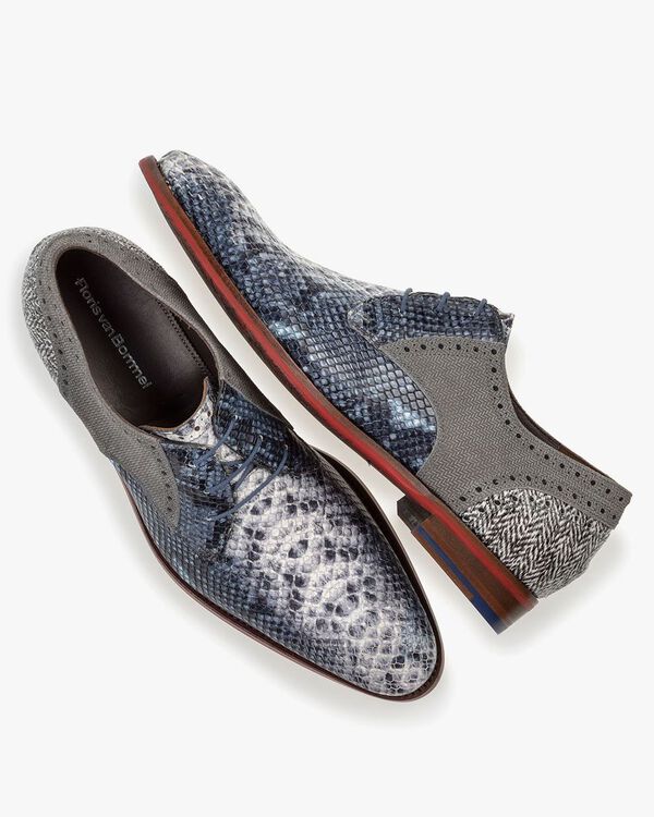 Schn&uuml;rschuh Leder mit Print blau