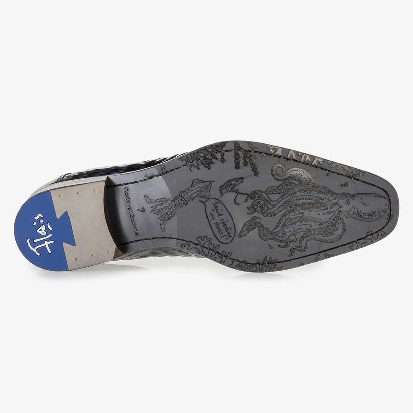 Premium blue printed patent leather lace shoe