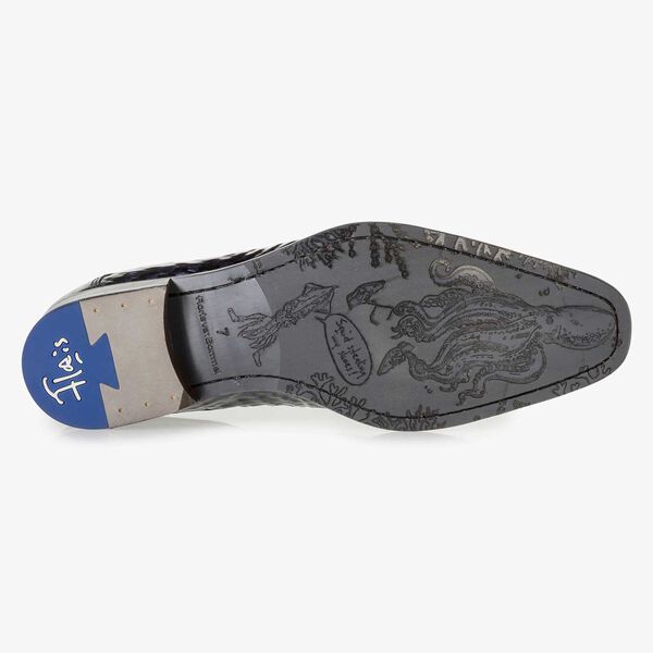 Premium blue printed patent leather lace shoe