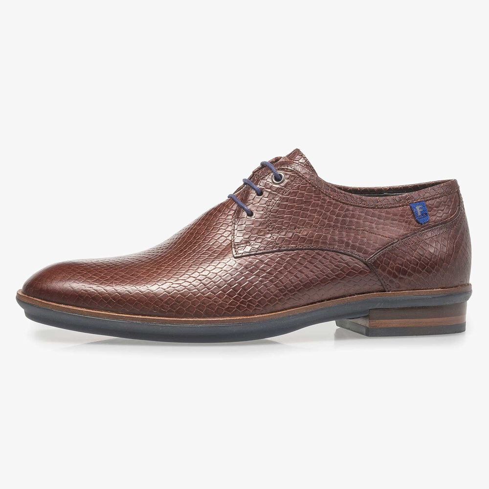 Leder-Schn&uuml;rschuh mit cognacfarbenem Schlangenprint