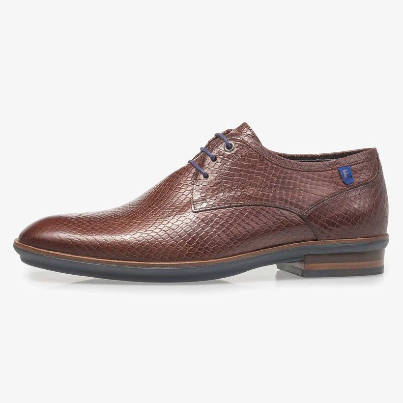 Leder-Schn&uuml;rschuh mit cognacfarbenem Schlangenprint