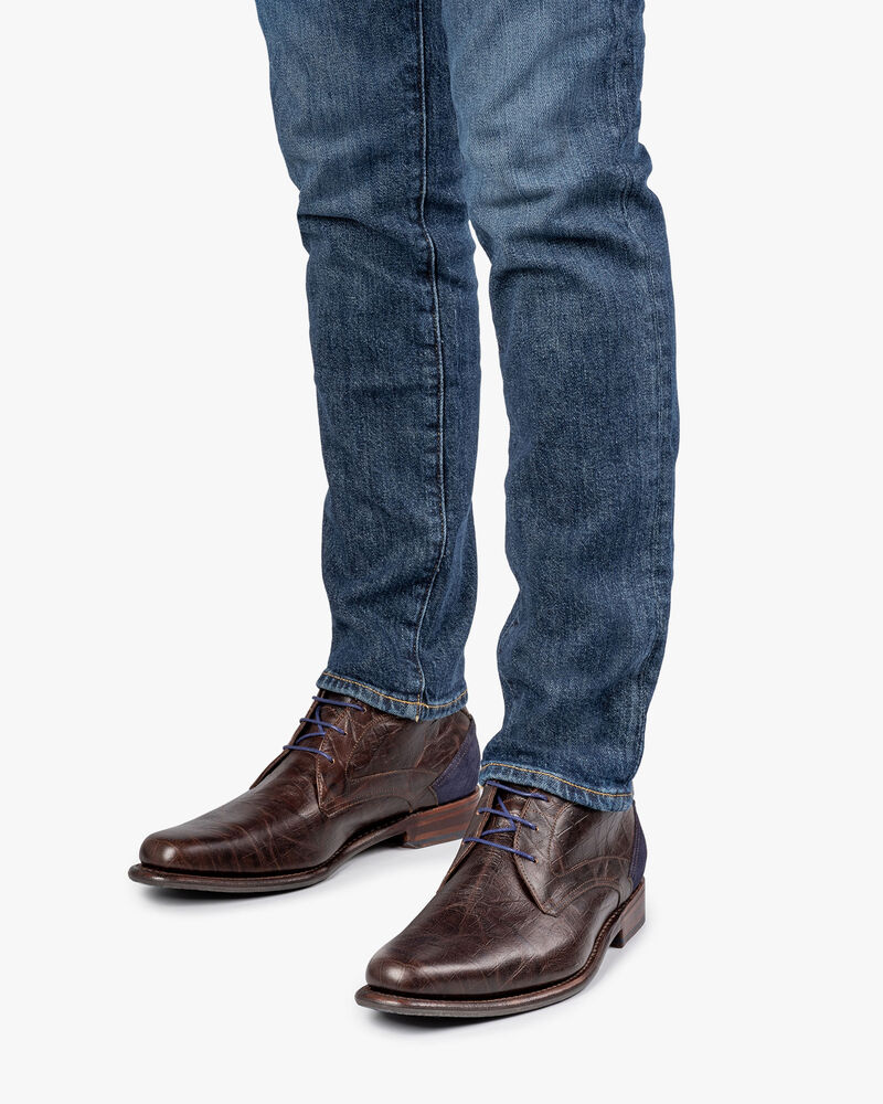 Schn&uuml;rstiefel Krokoprint braun
