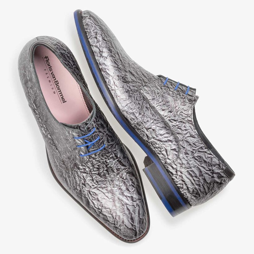 Dunkelgrauer Premium Lackleder-Schn&uuml;rschuh mit Print