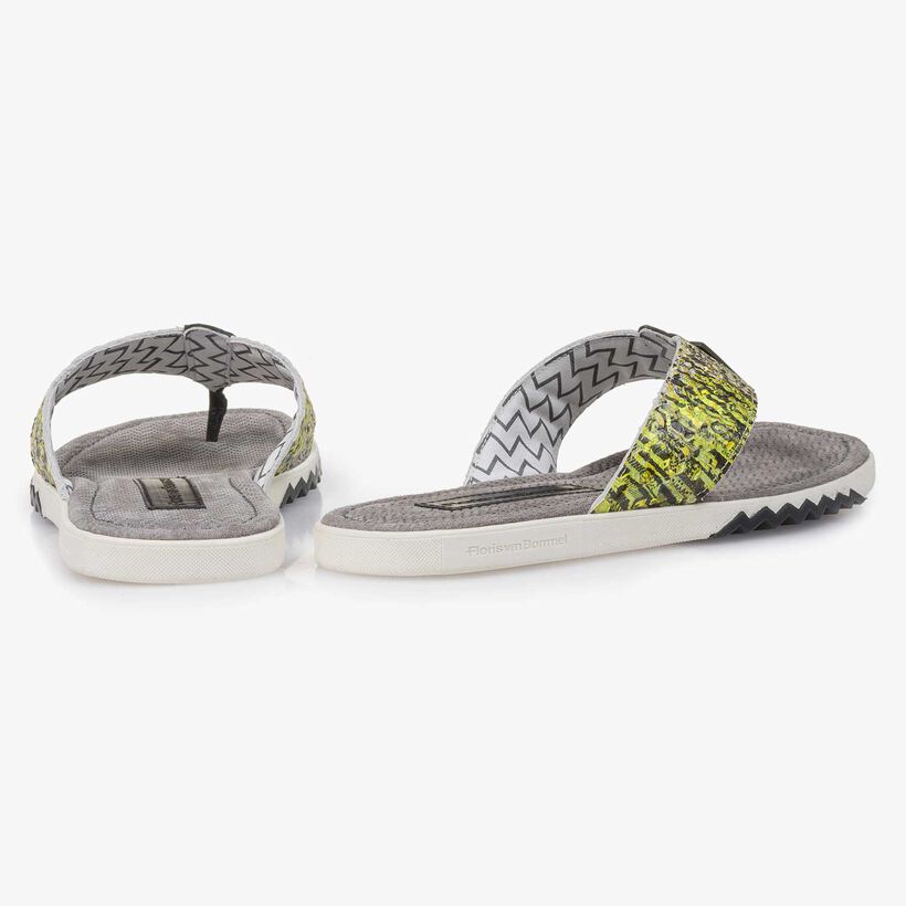 Yellow snake print leather thong slipper