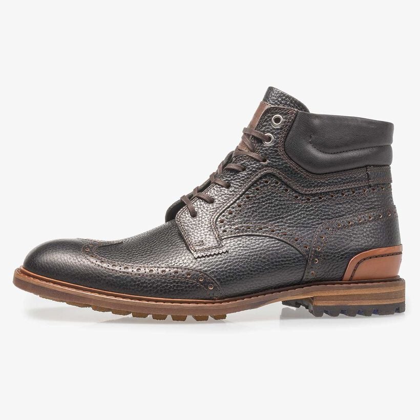 Black leather lace boot with print