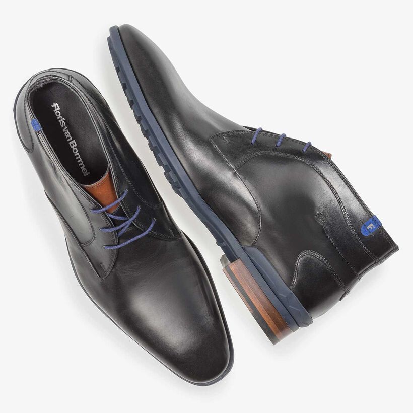 Black calf leather lace boot