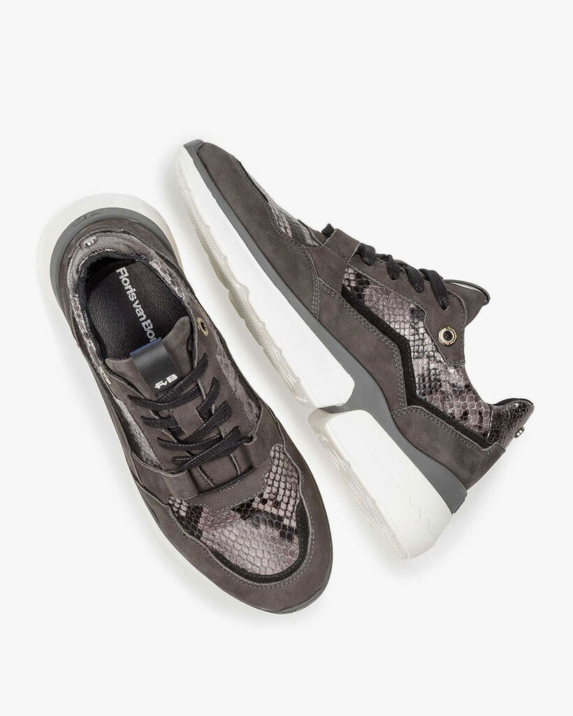 Dunkelgrauer Wildleder-Sneaker mit Schlangenprint
