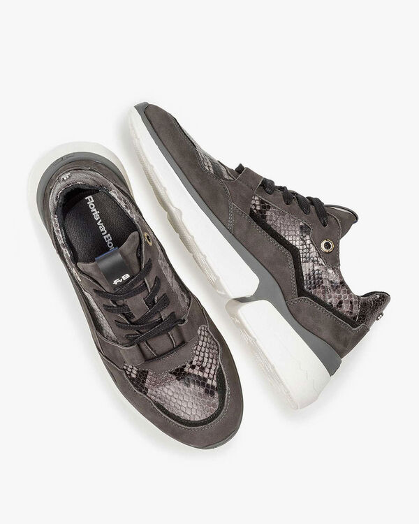 Dunkelgrauer Wildleder-Sneaker mit Schlangenprint