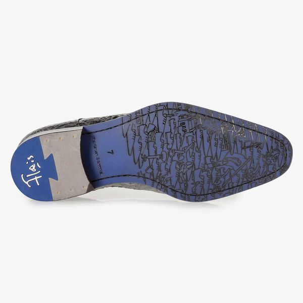 Dunkelgrauer Premium Lackleder-Schn&uuml;rschuh mit Print