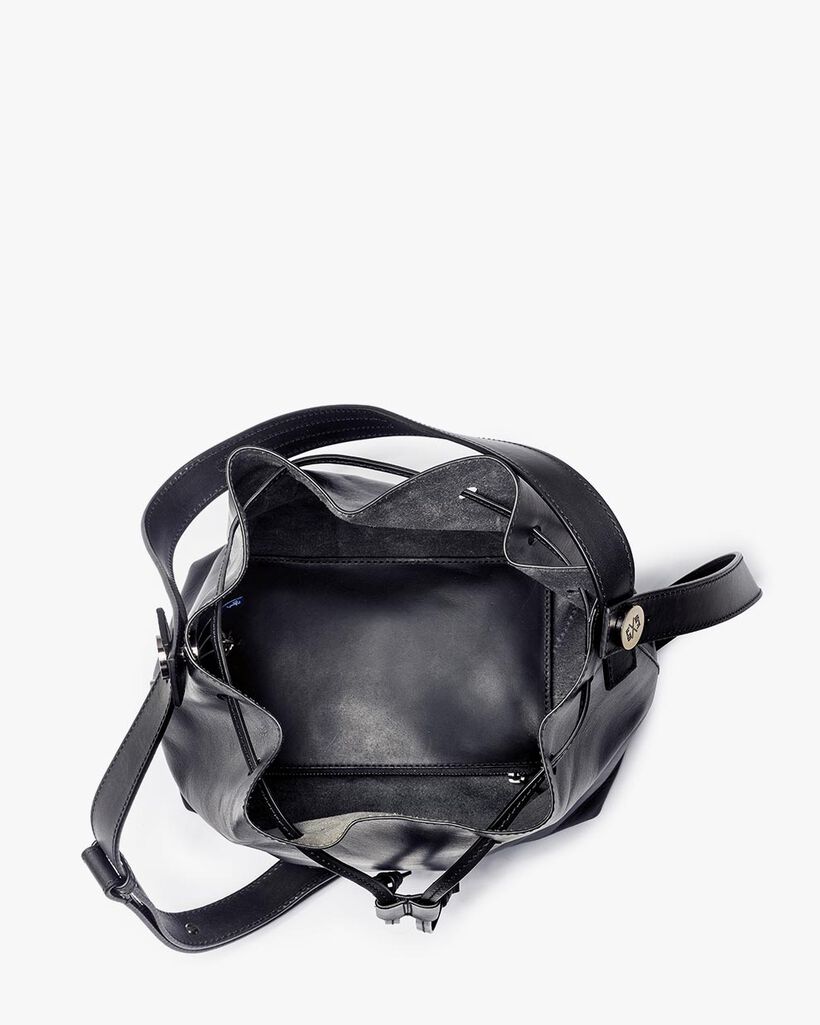 Schwarze Leder-Beuteltasche