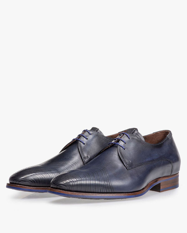 Dunkelblauer Leder-Schn&uuml;rschuh