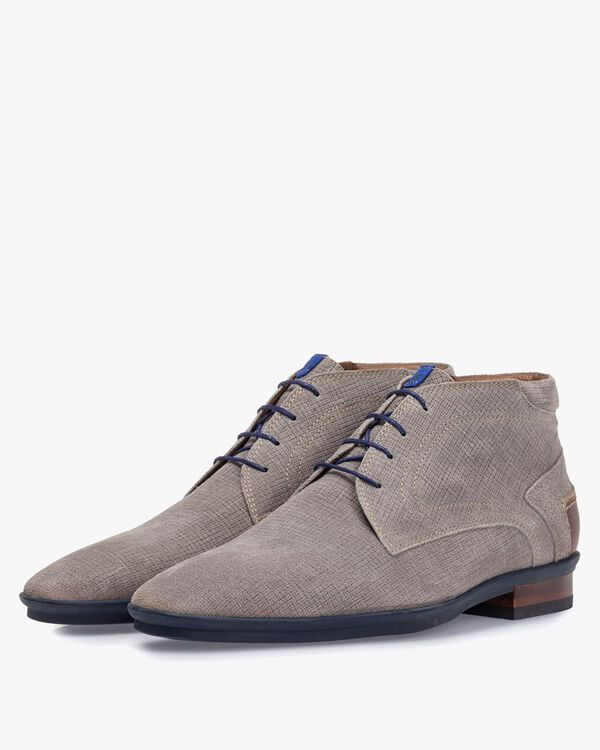 Stiefel mit Print Wildleder grau