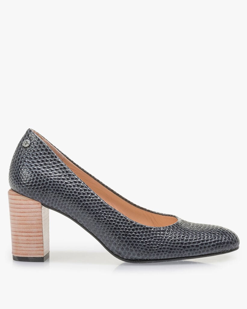 Dunkelblaue Leder-Pumps mit Print