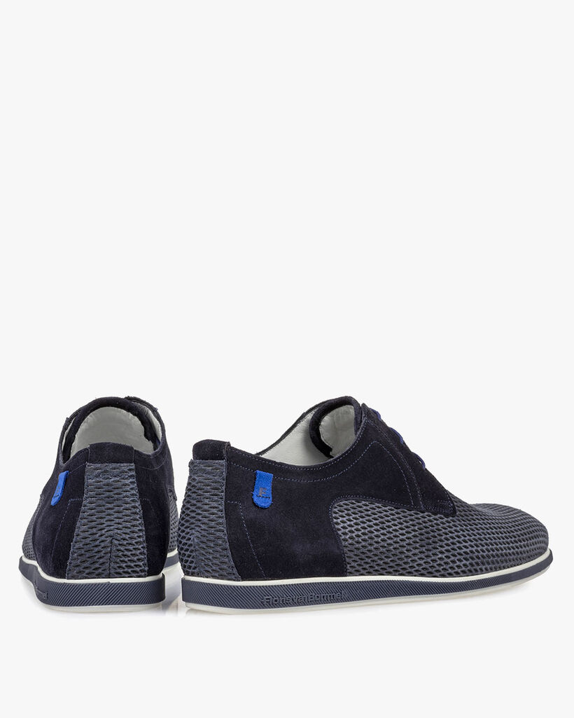 Schn&uuml;rschuh mit Print Wildleder blau