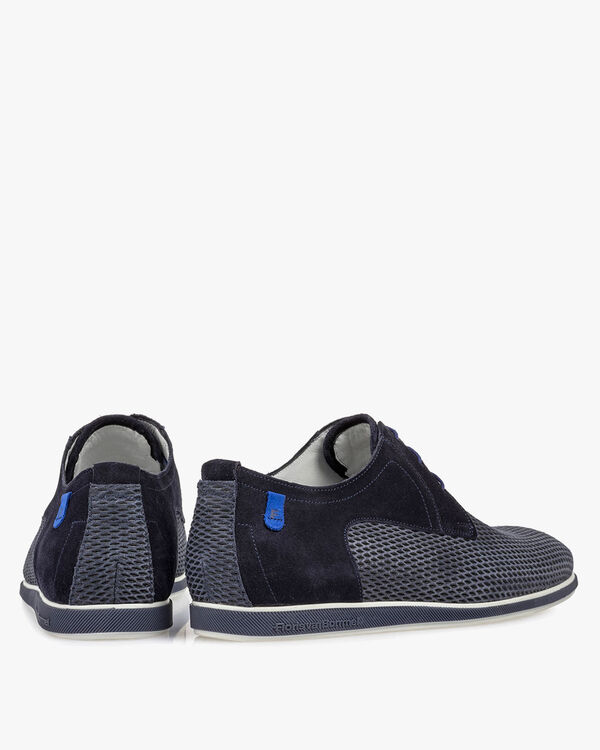 Schn&uuml;rschuh mit Print Wildleder blau