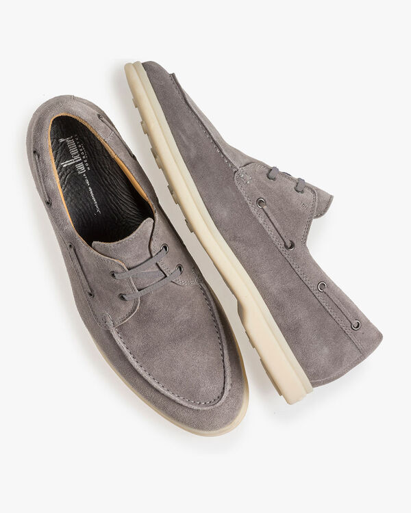 Grey suede leather boat shoe