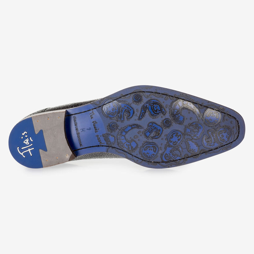 Blauer Leder-Schn&uuml;rschuh mit Metallic-Print