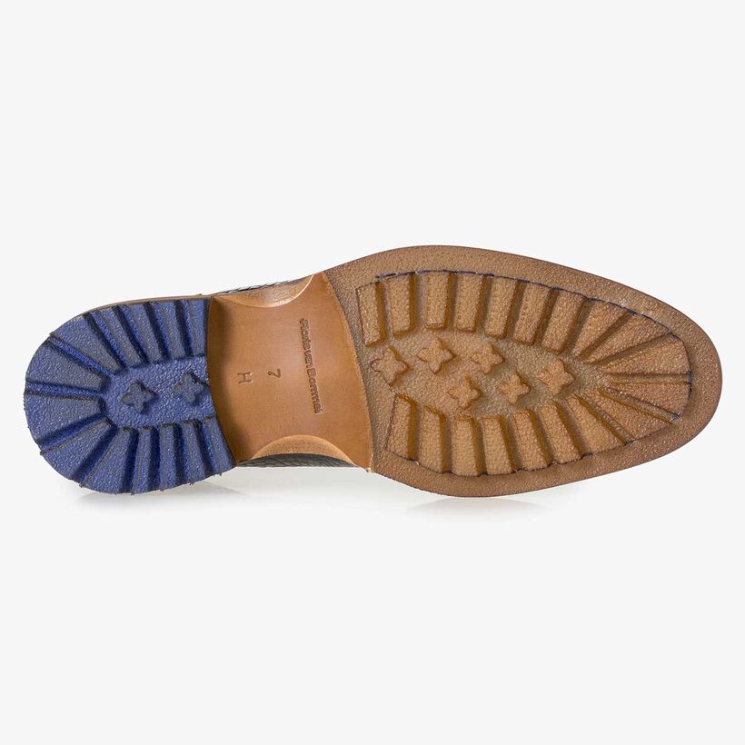 Dunkelbrauner Leder-Schn&uuml;rstiefel mit Krokoprint