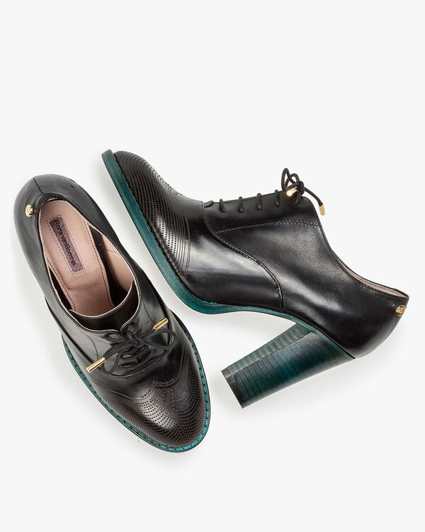 Black calf leather heeled derby