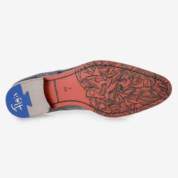 Grey and blue lace shoe with print