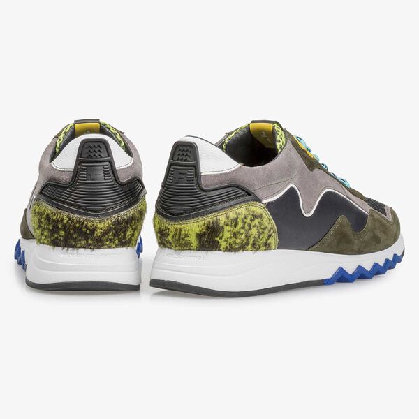 Green and yellow suede sneaker