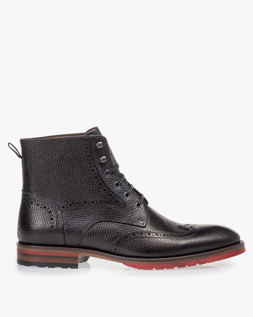 Leder Schn&uuml;rstiefel-Brogue schwarz