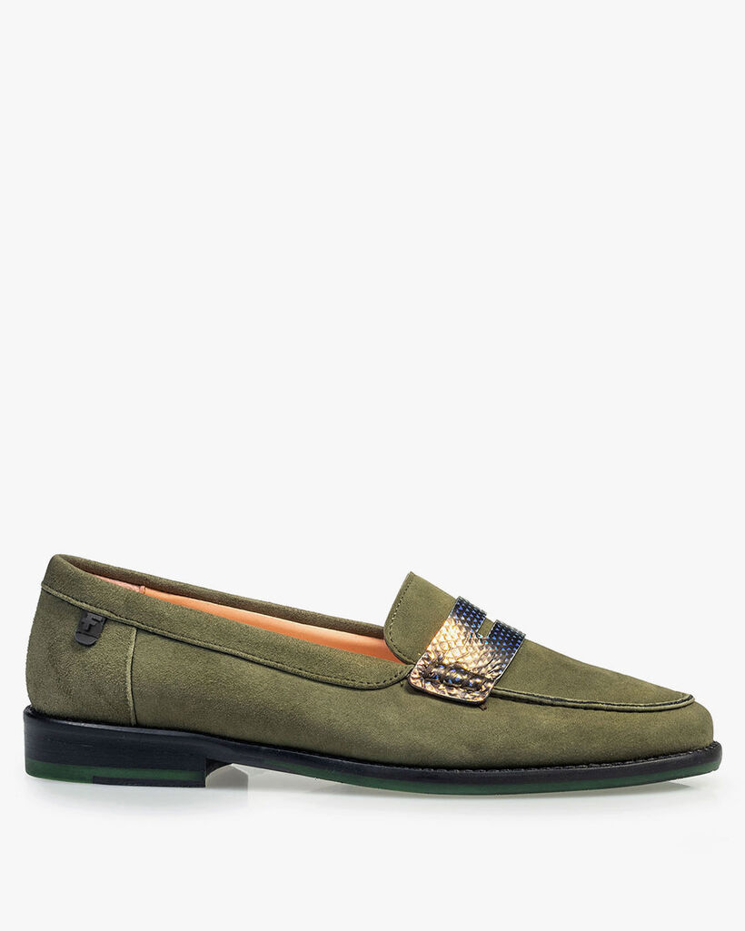 Olivgr&uuml;ner Wildleder-Loafer