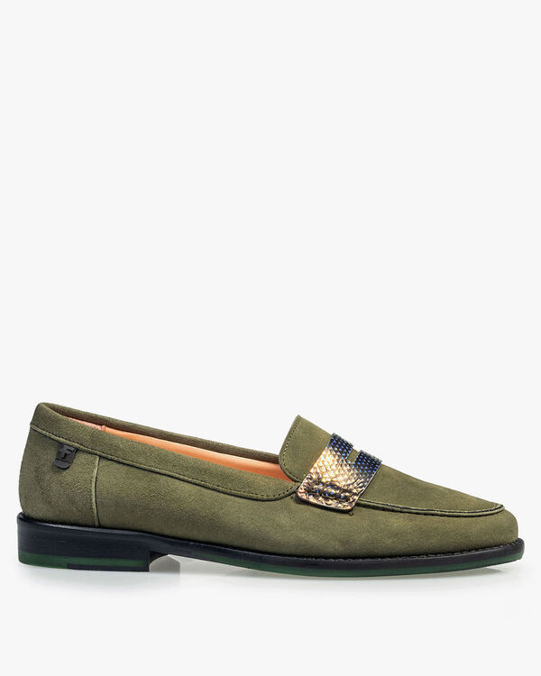 Olivgr&uuml;ner Wildleder-Loafer