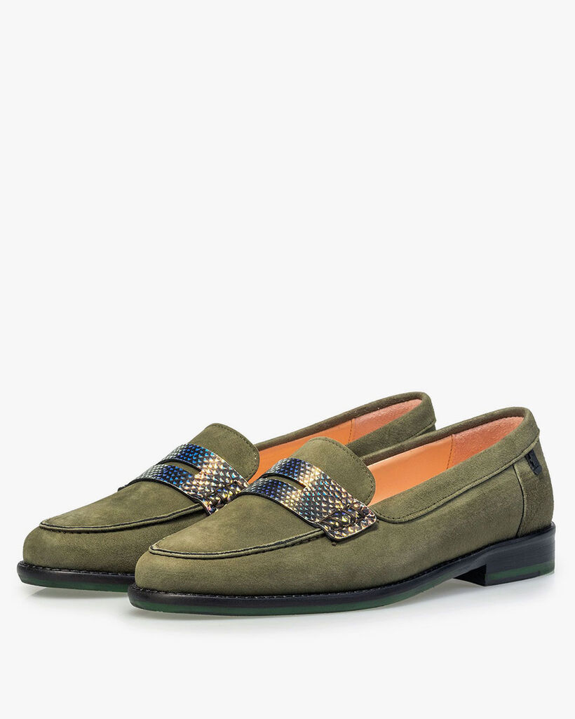 Olivgr&uuml;ner Wildleder-Loafer
