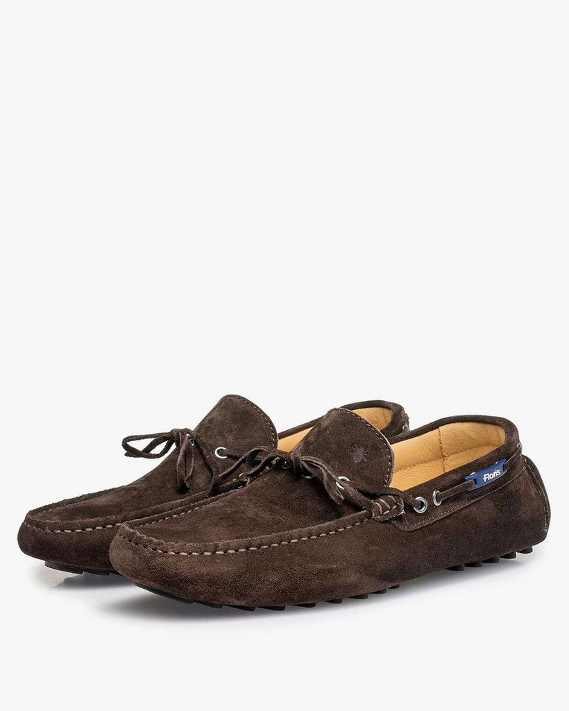 Dark brown calf suede leather moccasin