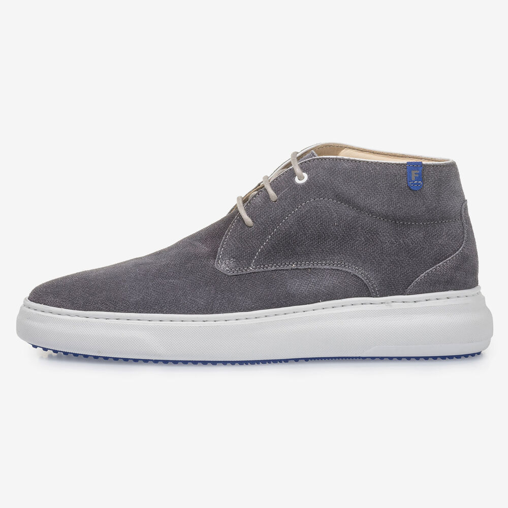 Dark grey suede leather lace boot with print