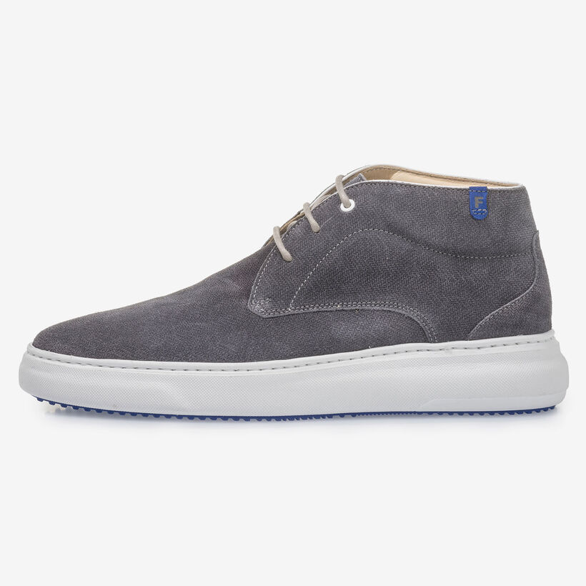 Dark grey suede leather lace boot with print