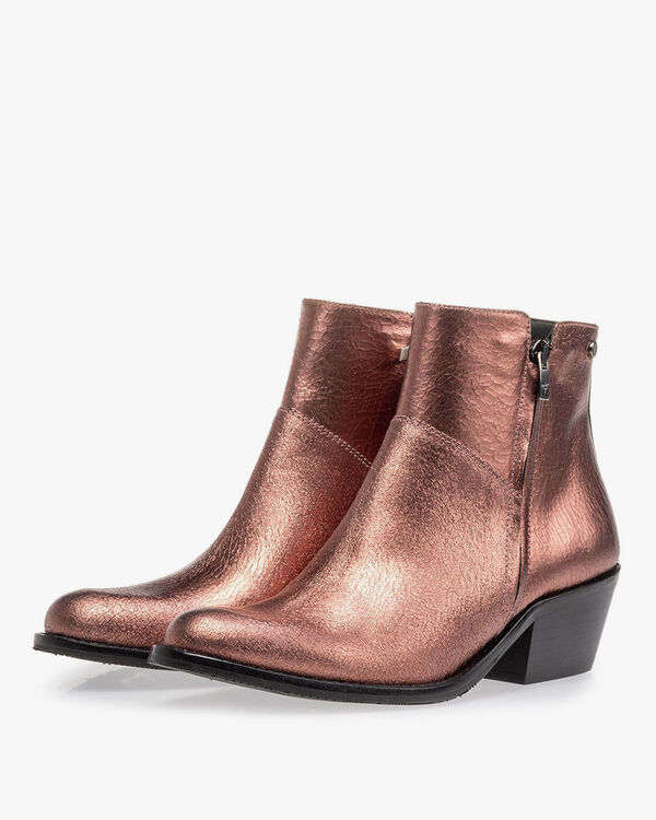 Stiefelette Craquel&eacute; Leder rosa