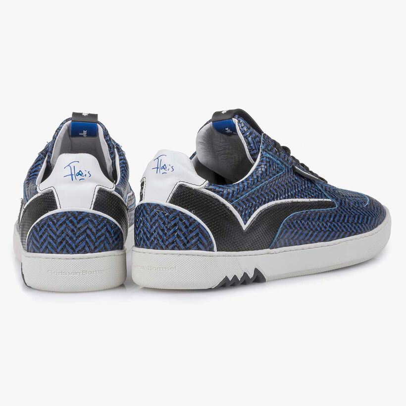 Blauer Leder-Sneaker mit Fischgr&auml;tmotiv