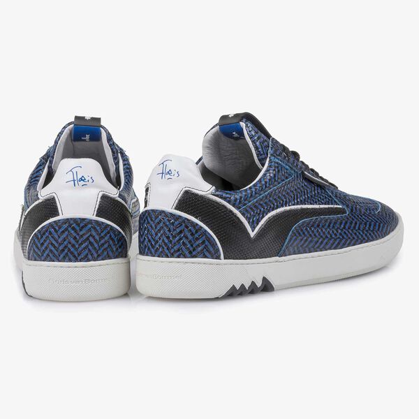Blauer Leder-Sneaker mit Fischgr&auml;tmotiv