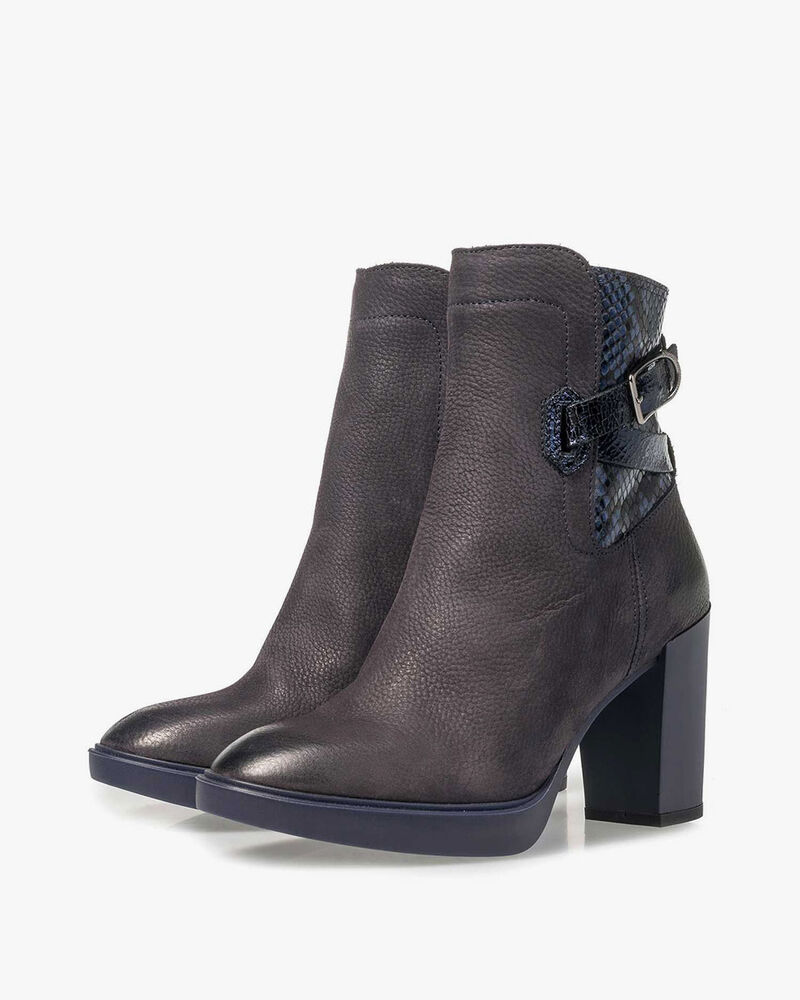 Dark blue nubuck leather ankle boots