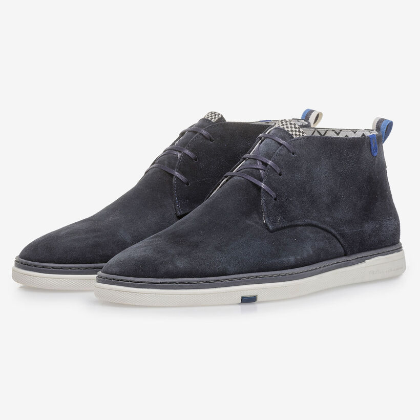 Dark blue suede leather lace boot