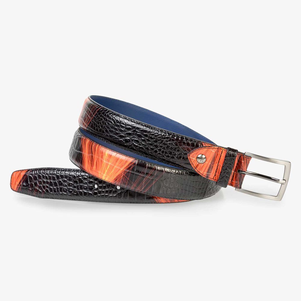 Roter Premium Kalbsleder-G&uuml;rtel mit Blitzprint