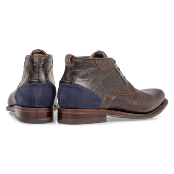 Schn&uuml;rstiefel Krokoprint braun