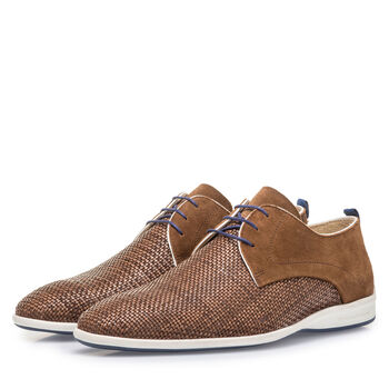 Brown braided leather lace shoe