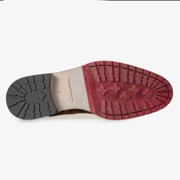 Braun/olivgr&uuml;ner Chelsea Boot aus Kalbswildleder