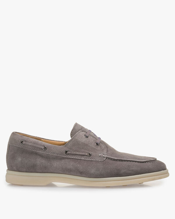 Grey suede leather boat shoe