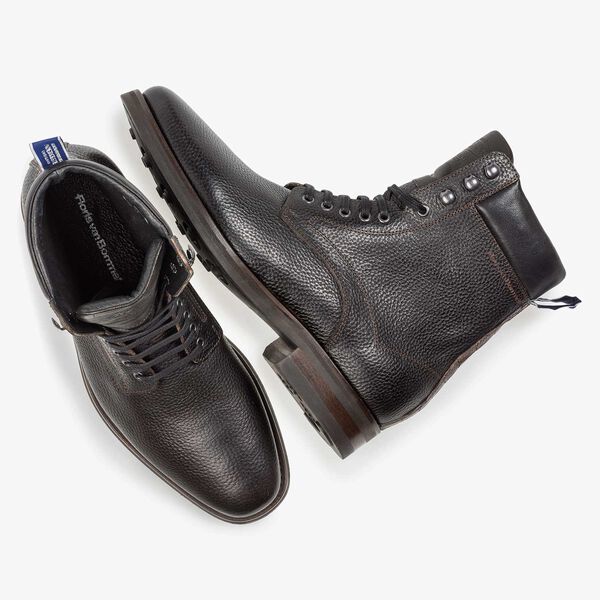 Schwarzer Kalbsleder-Schn&uuml;rstiefel mit Print