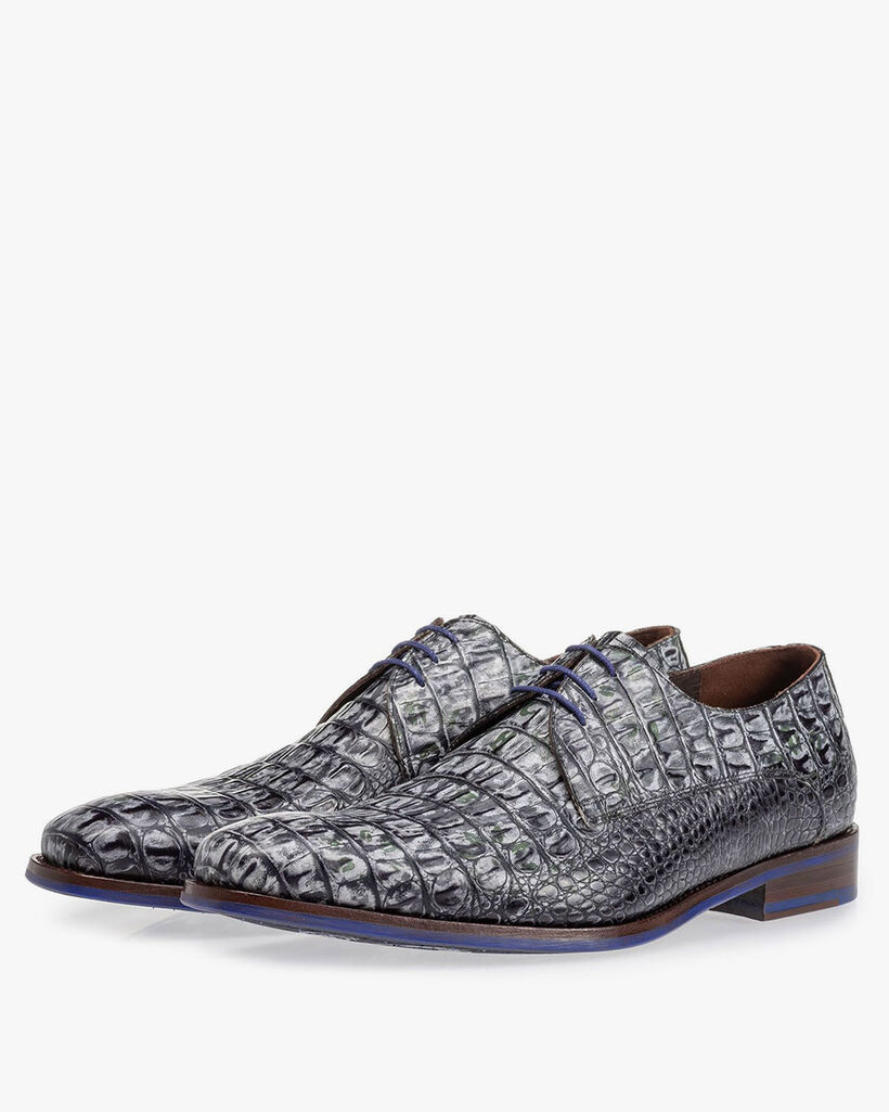 Schn&uuml;rschuh Krokoprint grau