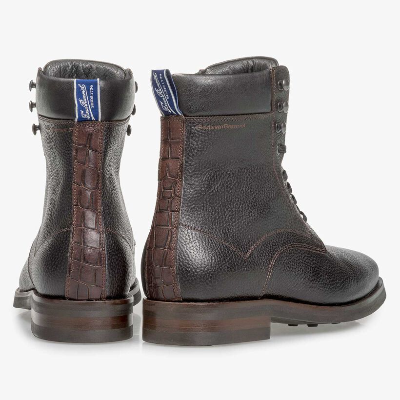 Schwarzer Kalbsleder-Schn&uuml;rstiefel mit Print