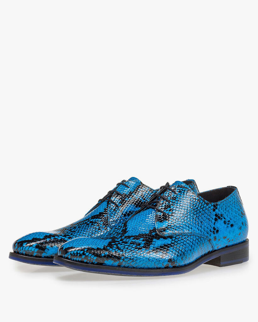 Blauer Premium Schn&uuml;rschuh mit Schlangenprint