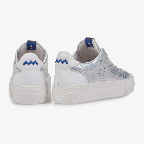Silber Metallic Leder-Sneaker mit Craquel&eacute;-Effekt