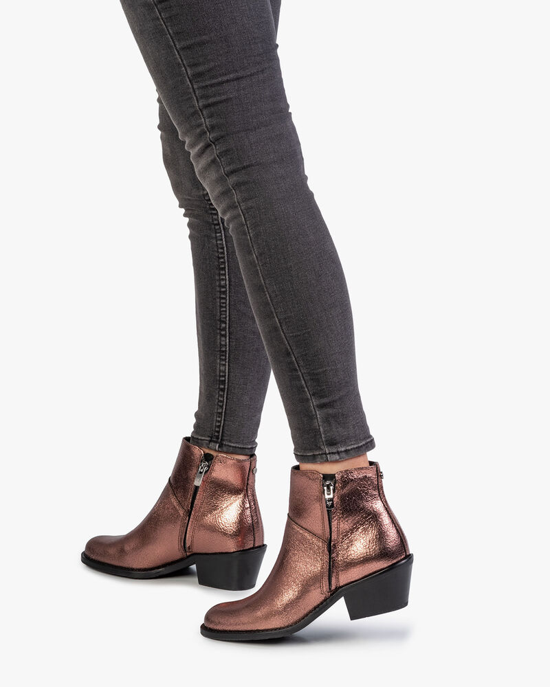 Stiefelette Craquel&eacute; Leder rosa