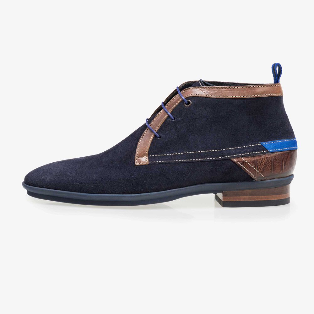 Dunkelblauer halbhoher Wildleder Schn&uuml;rstiefel